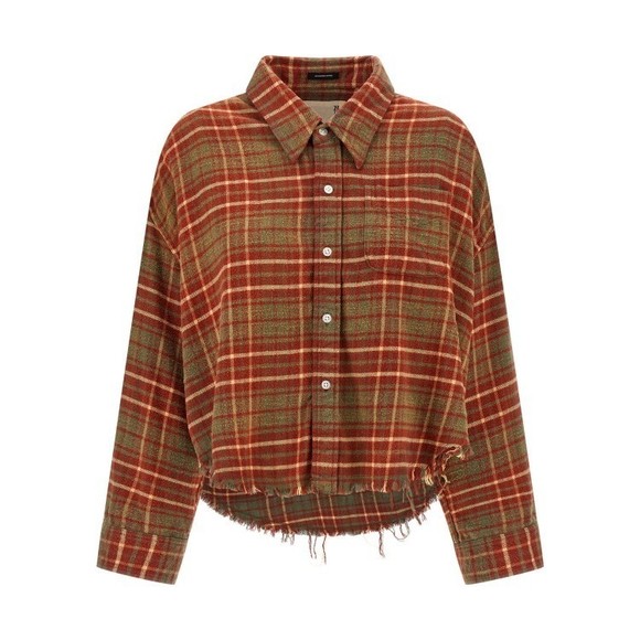 R13 Cropped Check Print Cotton Shirt With Fringed Asymmetric Hem - NWT - Picture 1 of 4